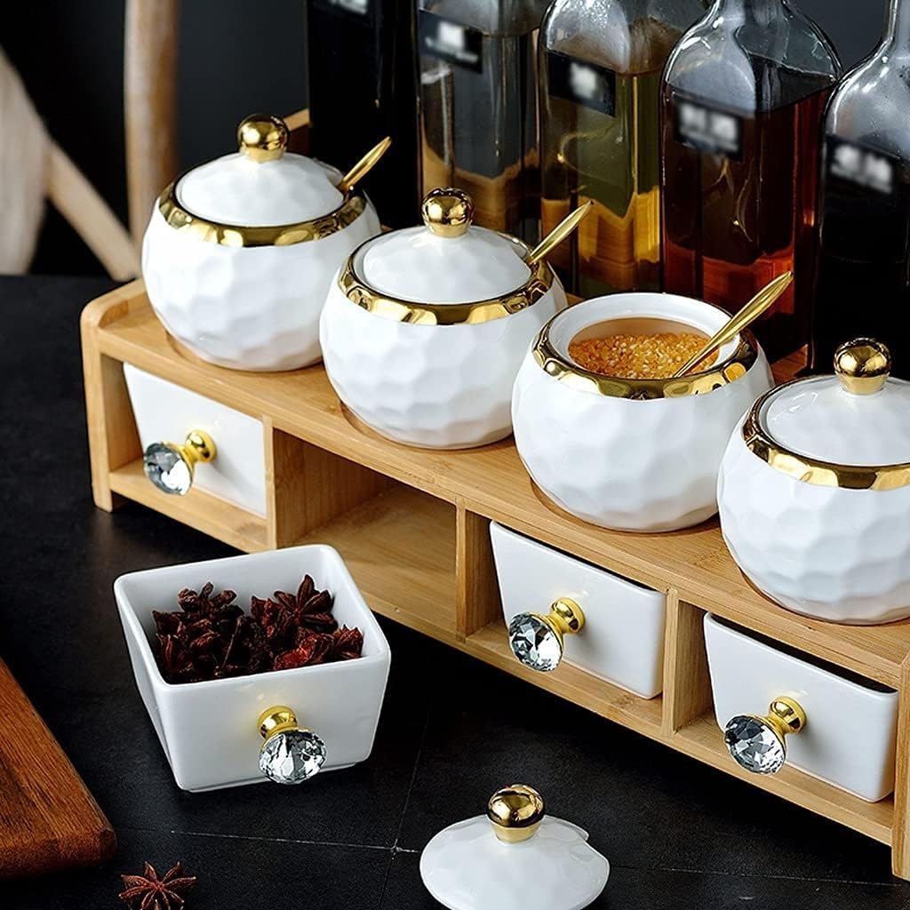 Gewürzdosen, Set – Elegantes Glas und Keramik Salz-, Pfeffer-, Zucker- Soßenbehälter 200 ml, 280, 300, 500 Aufbewahrungsbehälter for Küchengewürze