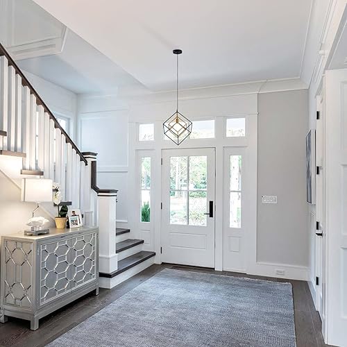 Miniatura 5 de SHANSRUI Lámpara de araña geométrica moderna, lámpara colgante de metal con 1 luz, lámpara de techo colgante de latón negro, iluminación industrial