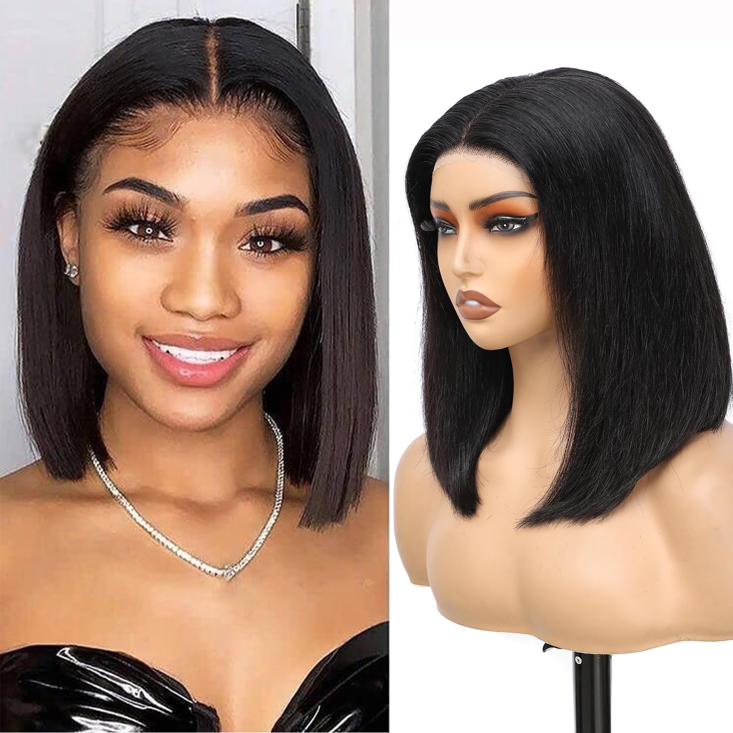 Glueless Bob Wig Human Hair Pre Plucked Pre Cut 180% Density 5x5 Lace Front Glueless Wigs Human Hair Pre Plucked Bone Straight Double  main image 2