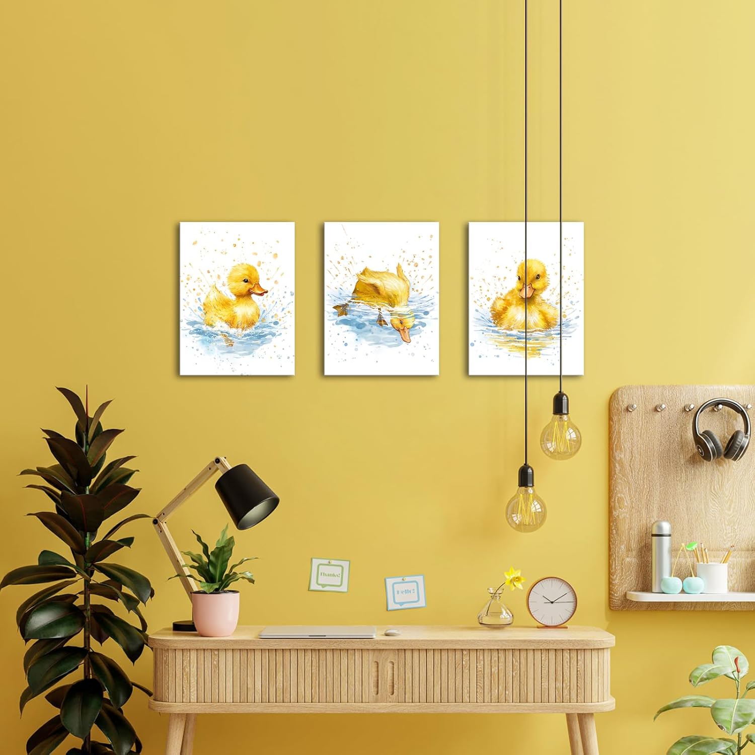 Derkymo Yellow Duck Canvas Wall Art Abstract Animal Picture Baby Duck in the Water Picture Print