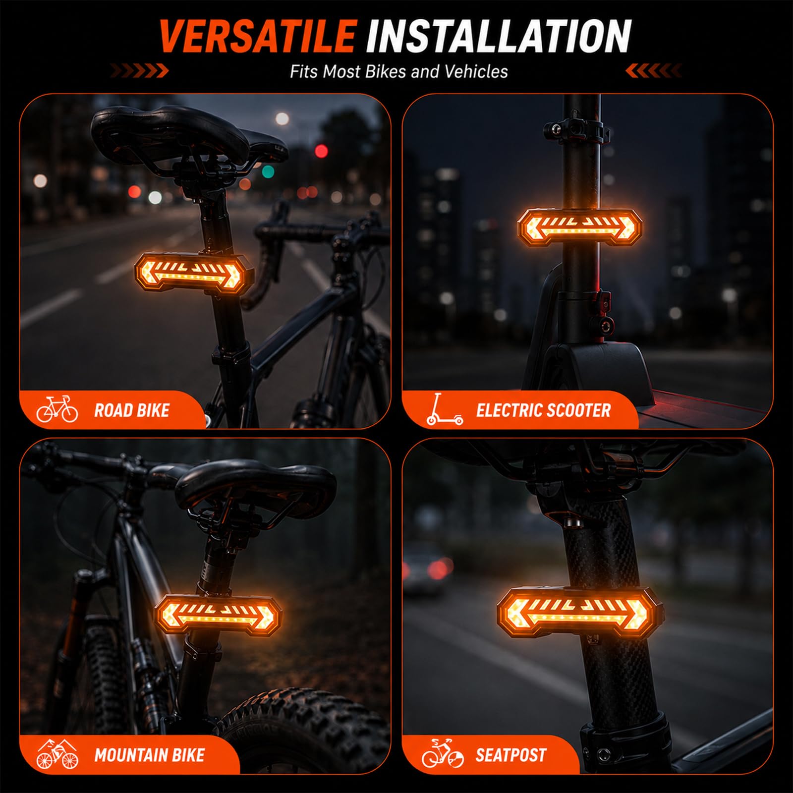 Fahrrad Rücklicht mit Blinker und Bodenprojektion,Fahrradblinker | mit Fernbedienung, USB-C, IPX4 Wasserdicht Rücklicht Fahrrad für E-Bike & E-Scooter, 5 Modi Fahrrad Blinker Kabellos Set
