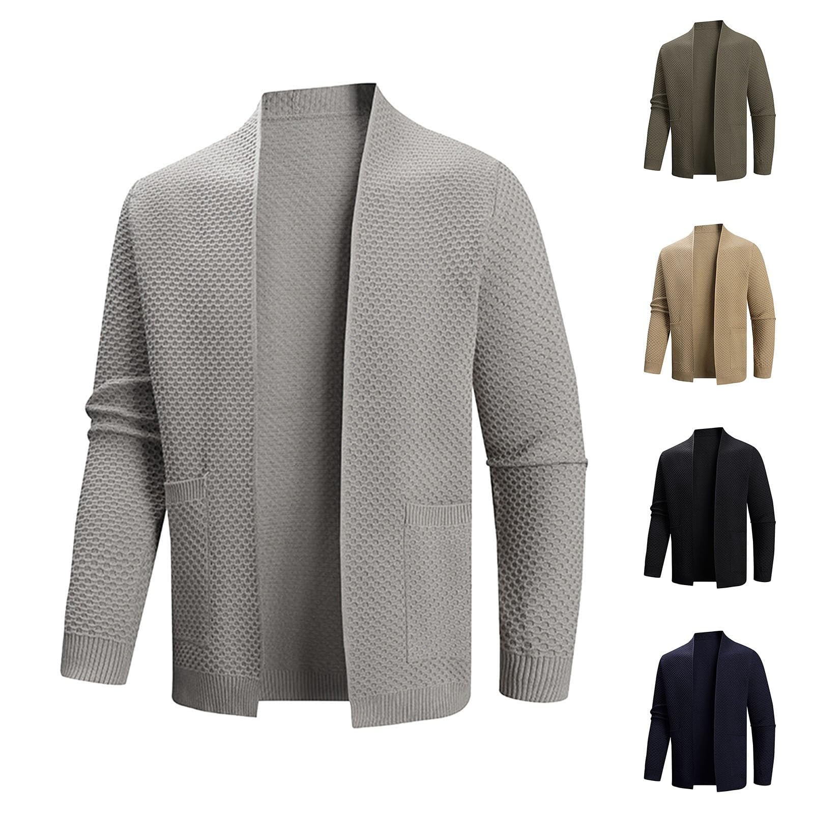 Strickblazer für Herren Offene Vorderseite Cardigan Pullover Herbst Winter Elegant Strickjacke Warm Bequem Sakko Schmale Passform Lässiger Sport Mäntel mit Taschen
