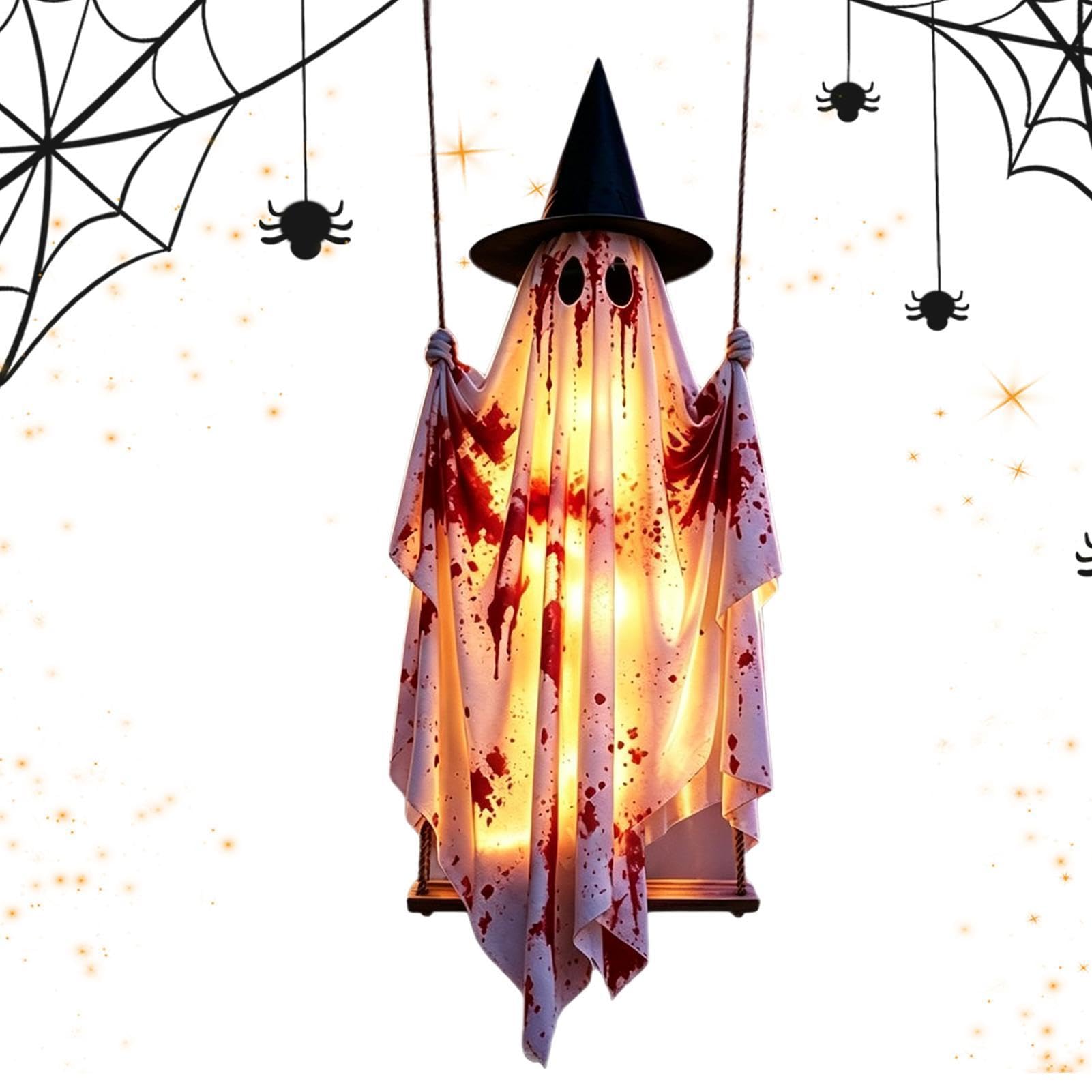 Generico Fantasma Halloween da Esterno Decorazione Luminosa Portico E Prato | Ornamento Fantasma Dondolante Appendibile per Giardino Portico Cortile Patio Ramo d'Albero Grondaia Festa Casa Appartamento