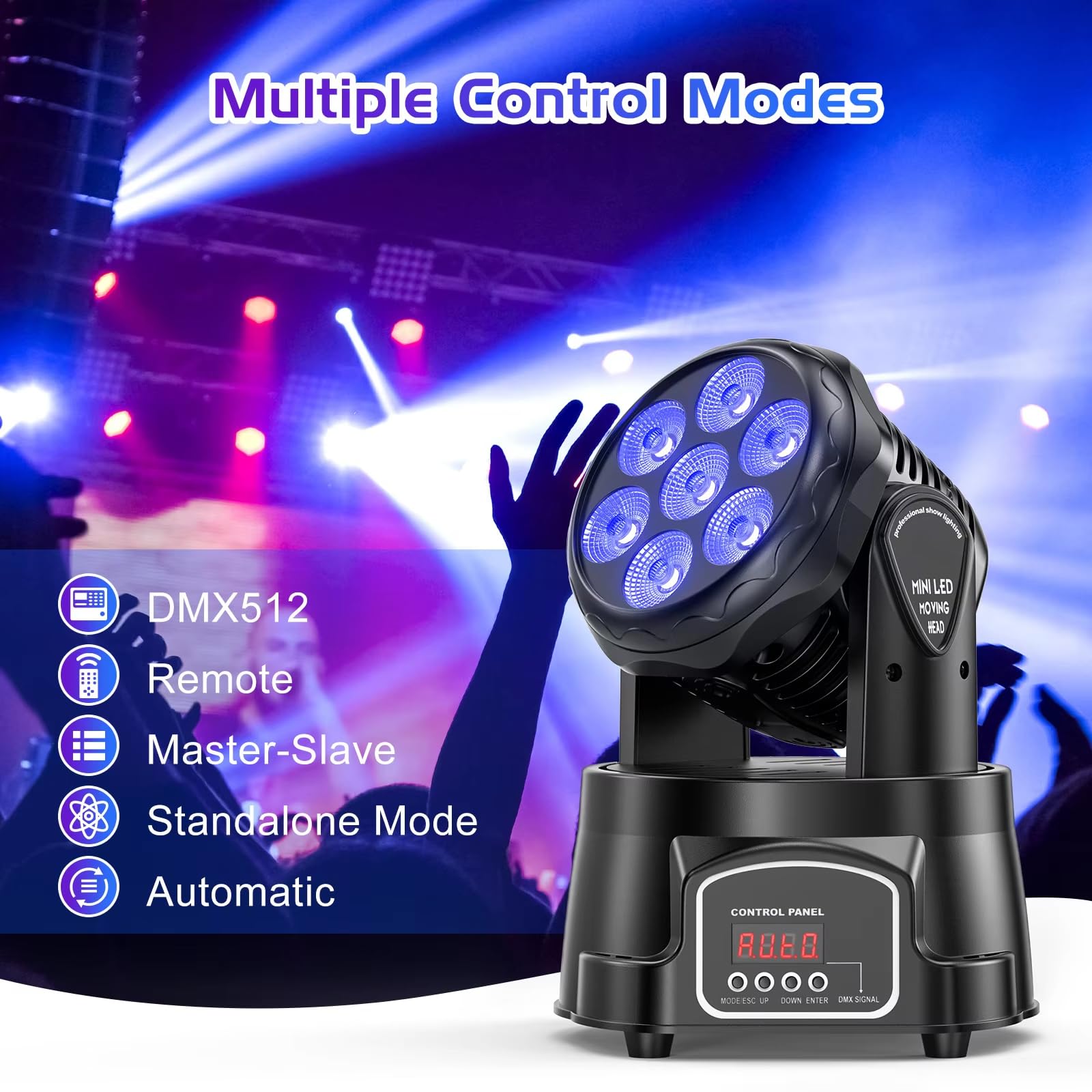 Ruchome głowy dyskotekowe 7x15W LED 9/14CH DMX512 Oświetlenie sceniczne, 4 w 1 RGBW Profesjonalne światło efektowe do dyskoteki, DJ, imprezy, muzyki, tańca, klubu