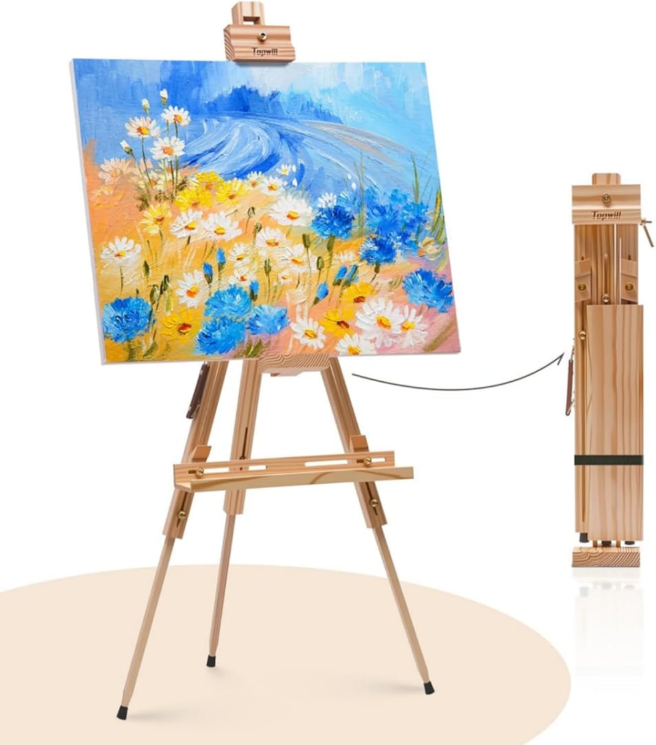 Foldable Easel for Painting: Adjustable Solid Pine Wood Portable Easel for Adults - Drawing Easel Stand with Carrying Bag & Features a Spacious Removable Tray Holds Canvas up to 25"