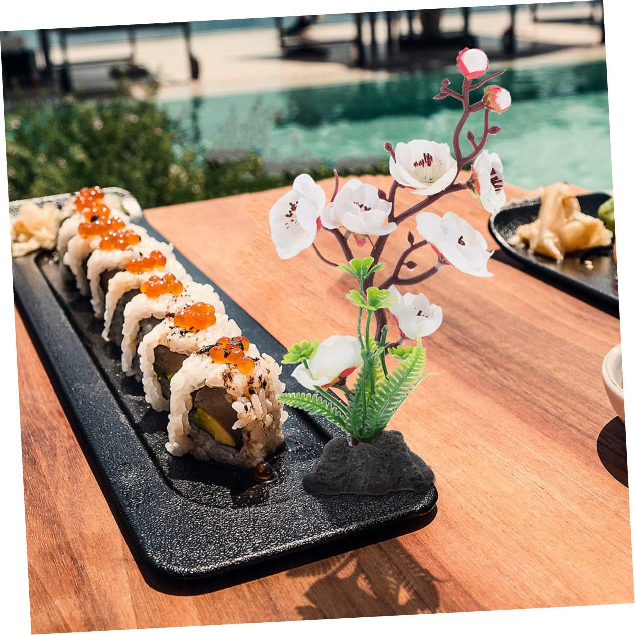 2PCS Sushi Plate Decoration Japanes Sushi Sashimi Platter Decoration Artificial Flowers Sushi Sushi Plate Desktop Plant Decor for Japanese Restaurant Table Centerpiece