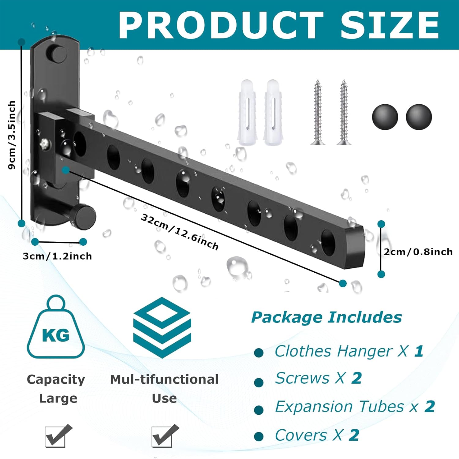 Folding Clothes Airer, 90° Rotation, Folding Clothes Airer, Wall Mounted Clothes Drying Rack, Foldable Clothes Rack for Balcony, Laundry Room, Bathroom