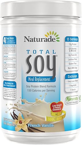 Naturade Mezcla total de proteína de soja de reemplazo de harina de soja, vainilla bávara, 150 calorías por porción, 13 porciones por tina