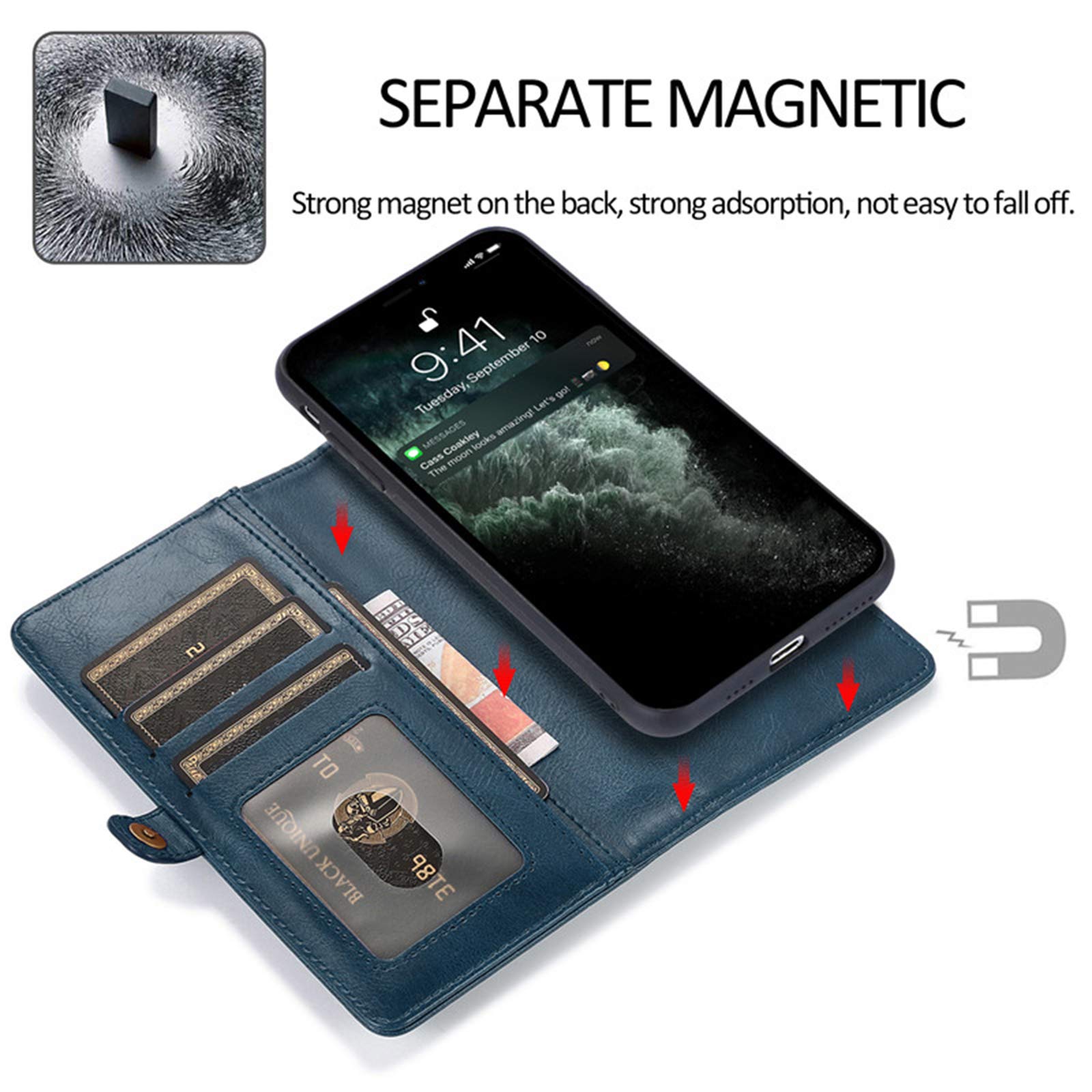 Etui kompatybilne z iPhone 12/12Pro (6,1"), zdejmowane 2 w 1 etui z klapką ze skóry magnetycznej z przegródkami na karty, wielofunkcyjne etui na telefon do iPhone'a 12/12Pro, zielone