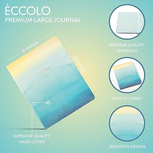 Miniatura 2 de Eccolo - Cuaderno grande a rayas, tapa dura, diario de escritura, 256 páginas blancas a rayas, marcapáginas de cinta, plano y tamaño de escritorio