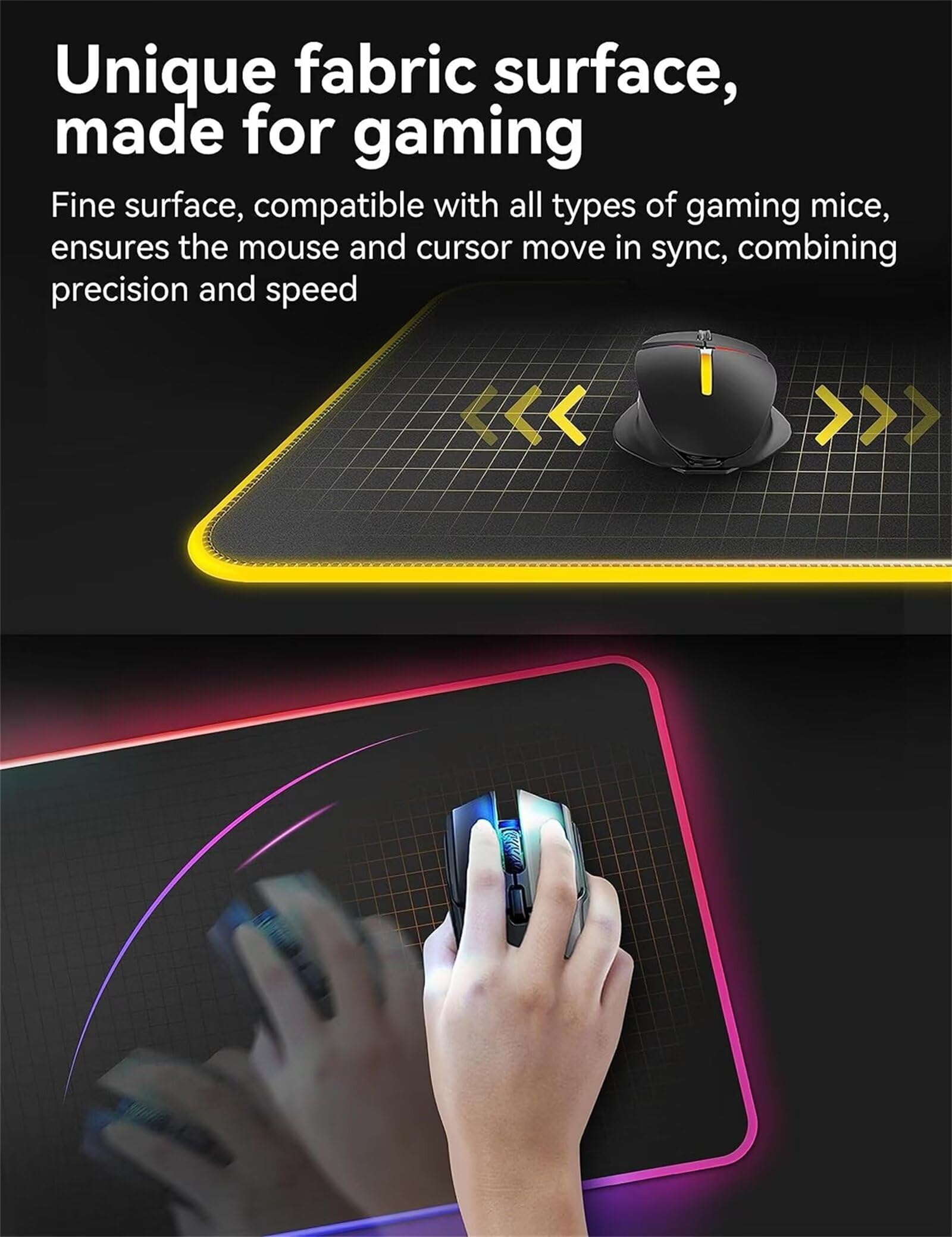 Tapis de Souris RGB Nébuleuse Rouge XXL Grand 900x400x4mm 7 Couleurs 14 Modes D'éclairage Tapis de Souris de Jeu LED avec Base en Caoutchouc Antidérapant pour Clavier PC