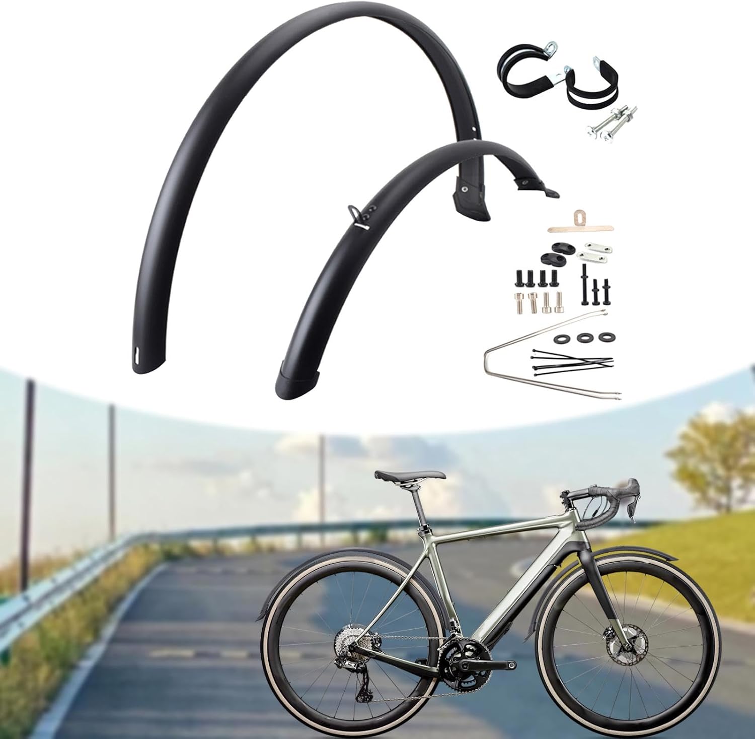 Generic 2X Mountain Bike Mud Guards,Road Bike Fenders Replaces Bike Tire Fenders Front Rear Mudguards Wheel Fenders for Rain Riding, with 2 Rings