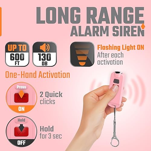 Miniatura 2 de Llavero de alarma de seguridad personal para mujer, llavero de autodefensa recargable de 130 dB, botón de pánico impermeable con luz y batería baja