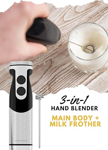 Miniatura 7 de Batidora de mano de inmersión 3 en 1, potente batidora de varilla de 800 vatios y 12 velocidades con cuchillas resistentes de acero inoxidable