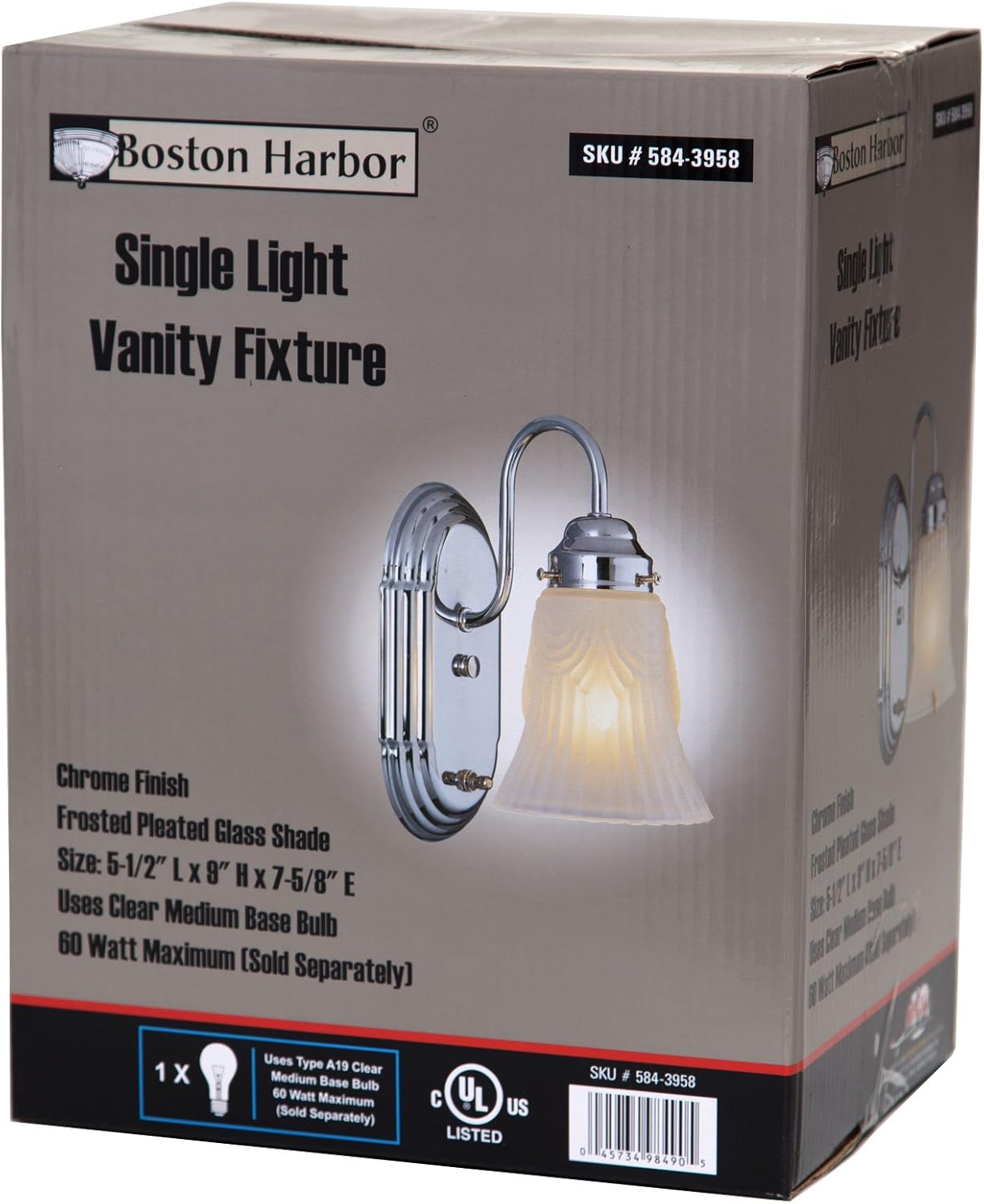 Boston Harbor RF-V-026-CH3L 1-Light Vanity Fixture, Chrome