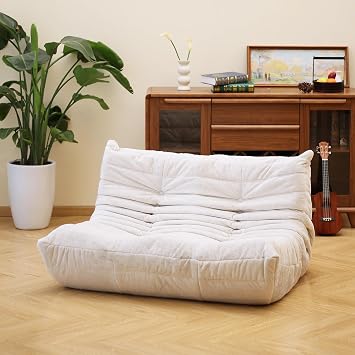 N&V Fireside Chair, Mid Century Armless Floor Sofa, Soft Premium Chenille Floor Lounge Chair, Foam Sofa Accent Chair for Living Room Bedroom and Office White, Loveseat