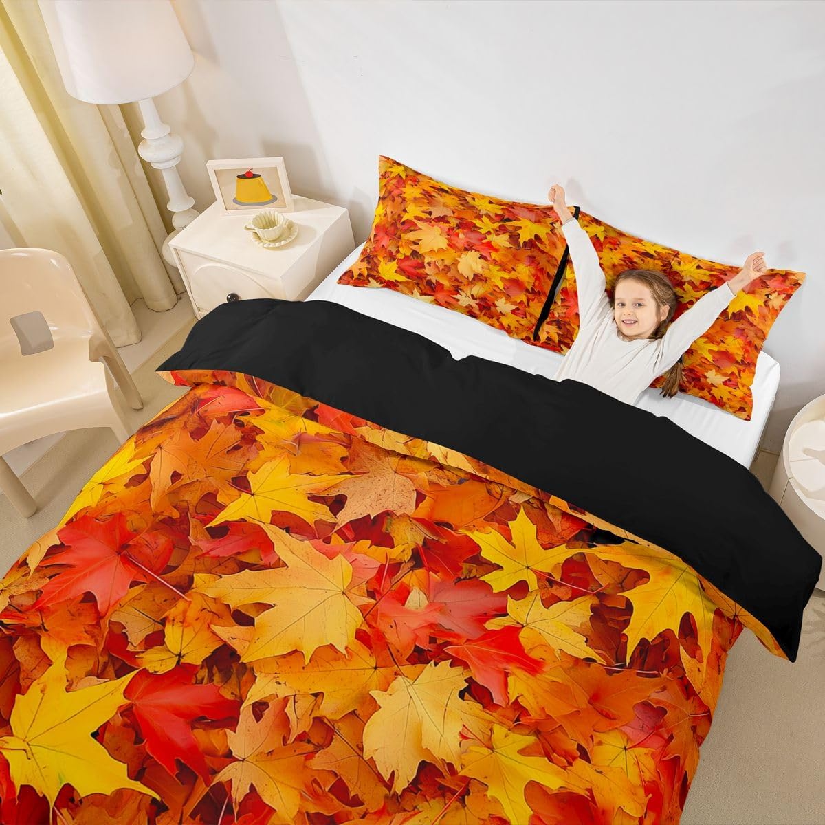 Erosebridal Fall Color Leaf Duvet Cover King Maple Bedding Set for Kids Teens Autumn Leaves Quilt Cover 3D Nature Art Bed Set