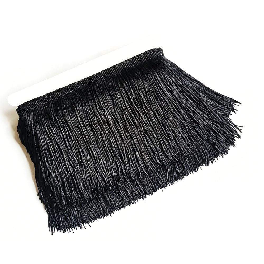 Bordure à franges noir polyester 10 cm de qualité supérieure