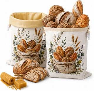 Brotbeutel 2er Set, XL 43 × 33 cm, Leinen mit Bienenwachs