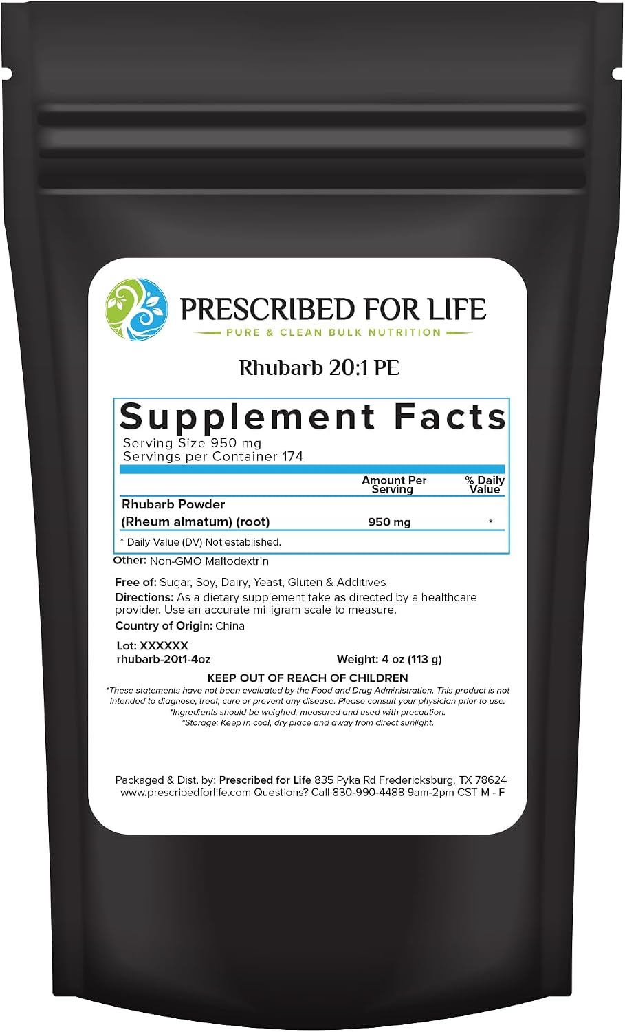 Prescribed For Life Rhubarb Root Powder 20:1, Turkey Rhubarb Powder for Rhubarb Root Tea, Vegan, Gluten Free, Non GMO (5kg)