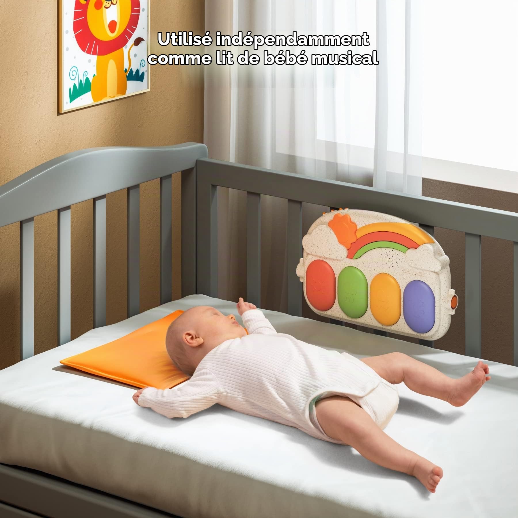 TUMAMA Tapis de gymnastique piano pour bébé, tapis de jeu lumineux avec arches, et 4 jouets hochets, adapté à partir de 0 mois Cadeau jouets pour nourrisson
