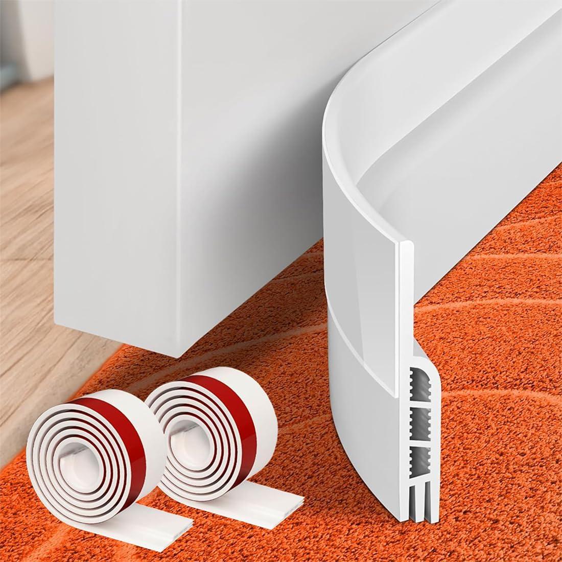 Maven Gifts Draft Excluder for Doors, 2 Pack Self Adhesive Door Seal, draught excluder for doors 39 inch x 2 inch White, Weather Proof & Noise Reducing Draught Blocker draft excluder tape