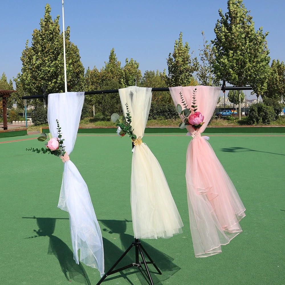 100 x 150 cm - Tissu en tulle blanc avec fleur artificielle d'eucalyptus - Boucle papillon - Kit de décoration pour mariage, voiture, rétroviseur de voiture, poignée de porte, décoration de