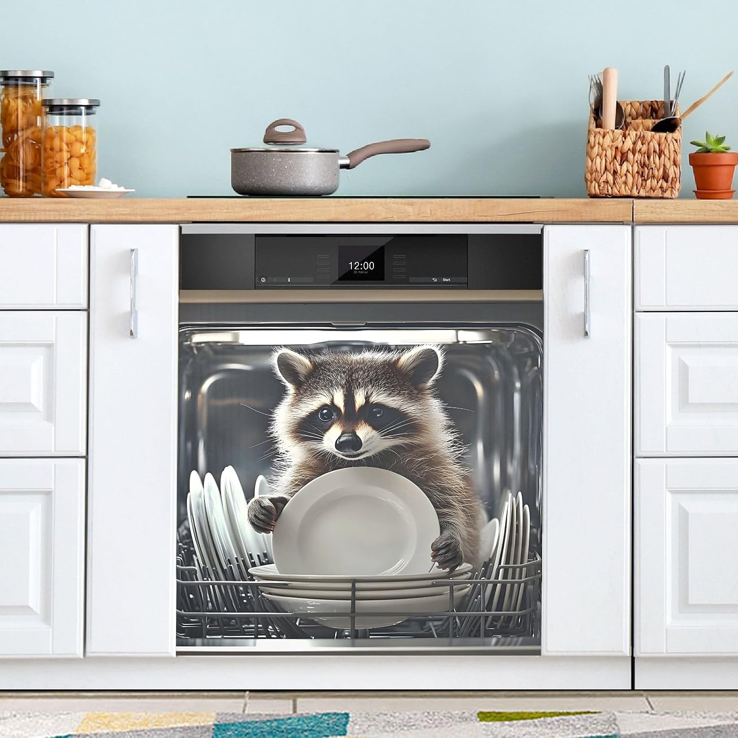 Raccoon Funny Front Dishwasher Magnet Sticker Cover Decorative Appliances Stickers Refrigerator Skins Dishwasher Panel Decals