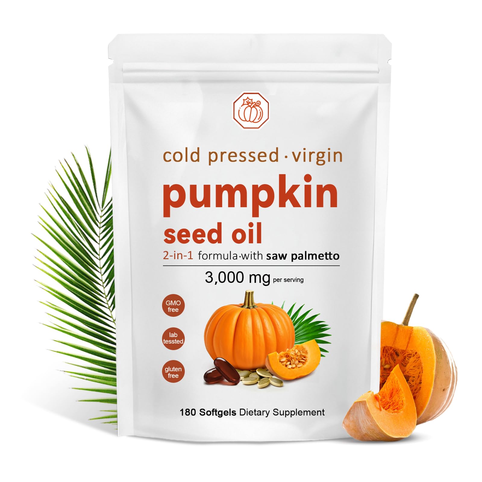 Pumpkin Seed Oil, Pumpkin Seed Oil Capsules with Saw Palmetto | 3000mg Cold Pressed | for Hair Growth - Non-GMO - 180 Softgels