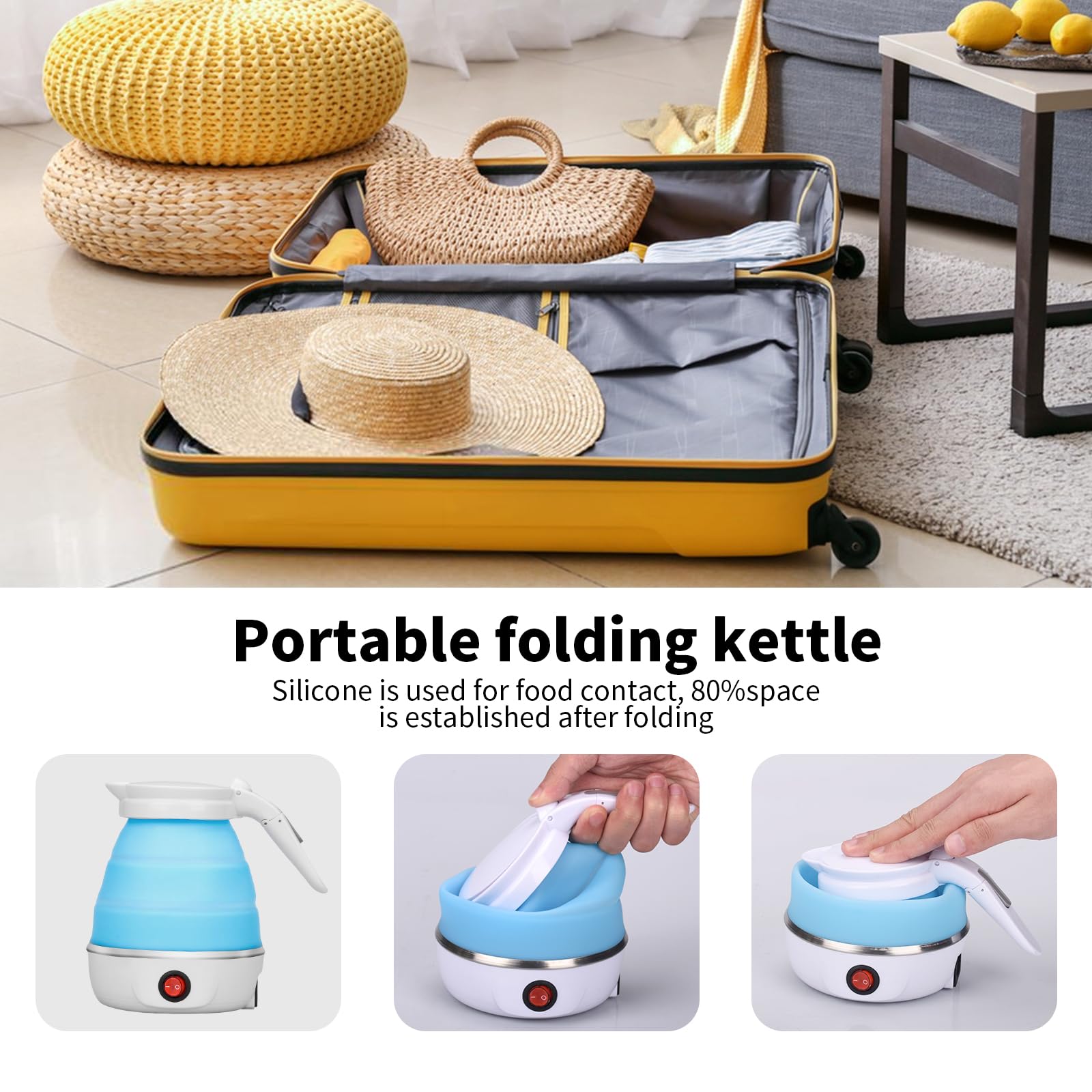 Bouilloire électrique pliable de 600 ml bouilloire d'eau pliable pour le café et