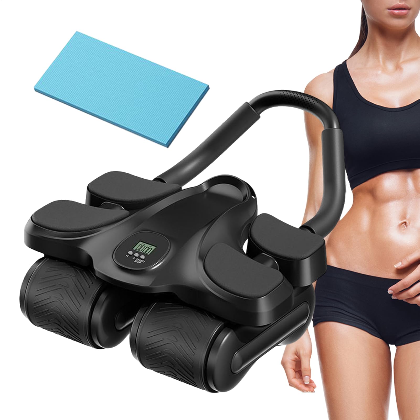 Entraîneur de rebond automatique avec genouillère - Roue abdominale | Machine à rouleau abdominal à quatre roues | Pour exercice Core, Fitness, Force, Gym, Maison, Bureau,