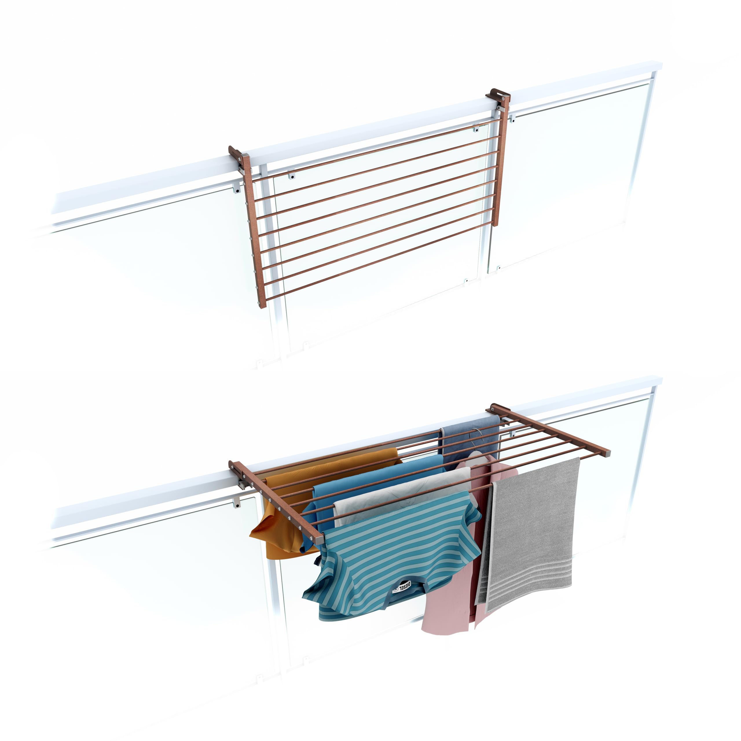 Foxydry Brown Drying Rack For Balcony, Foldable, For Outdoor Railings, Durable, Made Of Stainless Steel And Aluminum, Duo, For Terrace, Balcony And Railing (, 102 Cm)
