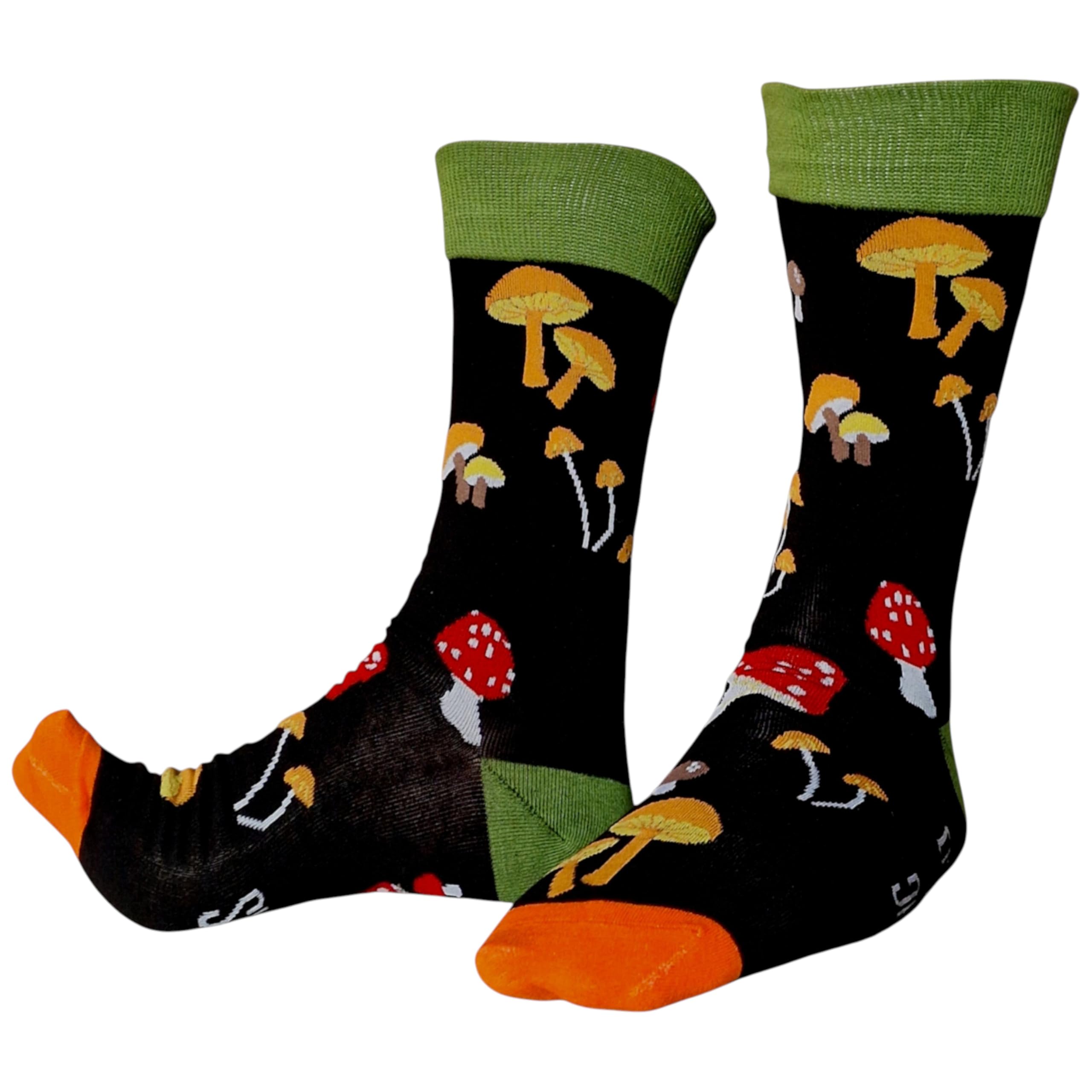 Sock Shack The Mushrooms Are Calling Dark Autumn Forest Mens Black Socks One Pair