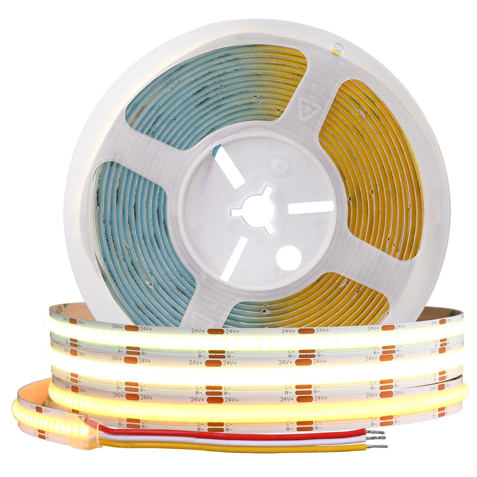 TUNICHX FCOB COB CCT LED Strip Lights 16.4FT 608 LEDs/m Tunable 2700K-6500K CRI 90+ Dimmable LED Light Flexible Tape Ribbon for Bedroom Kitchen Indoor Decoration DC24V(No Adapter or Controller)