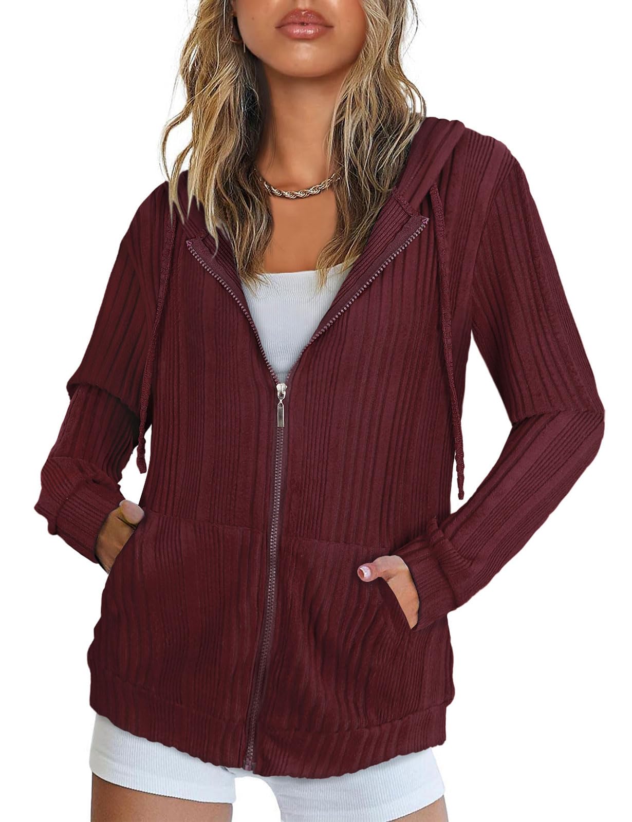 Flikity Zip Hoodie Damen Reißverschluss Sweatjacke mit Kapuze Basics Kapuzenpullover Damen Jacke Sommer Herbst Kleidung