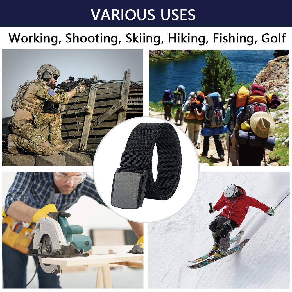 LionVII Mens Belt Web, Nylon Casual Belt with Plastic Buckle Breathable for Work Travel, Easy Trim to Fit 28-49" Waist