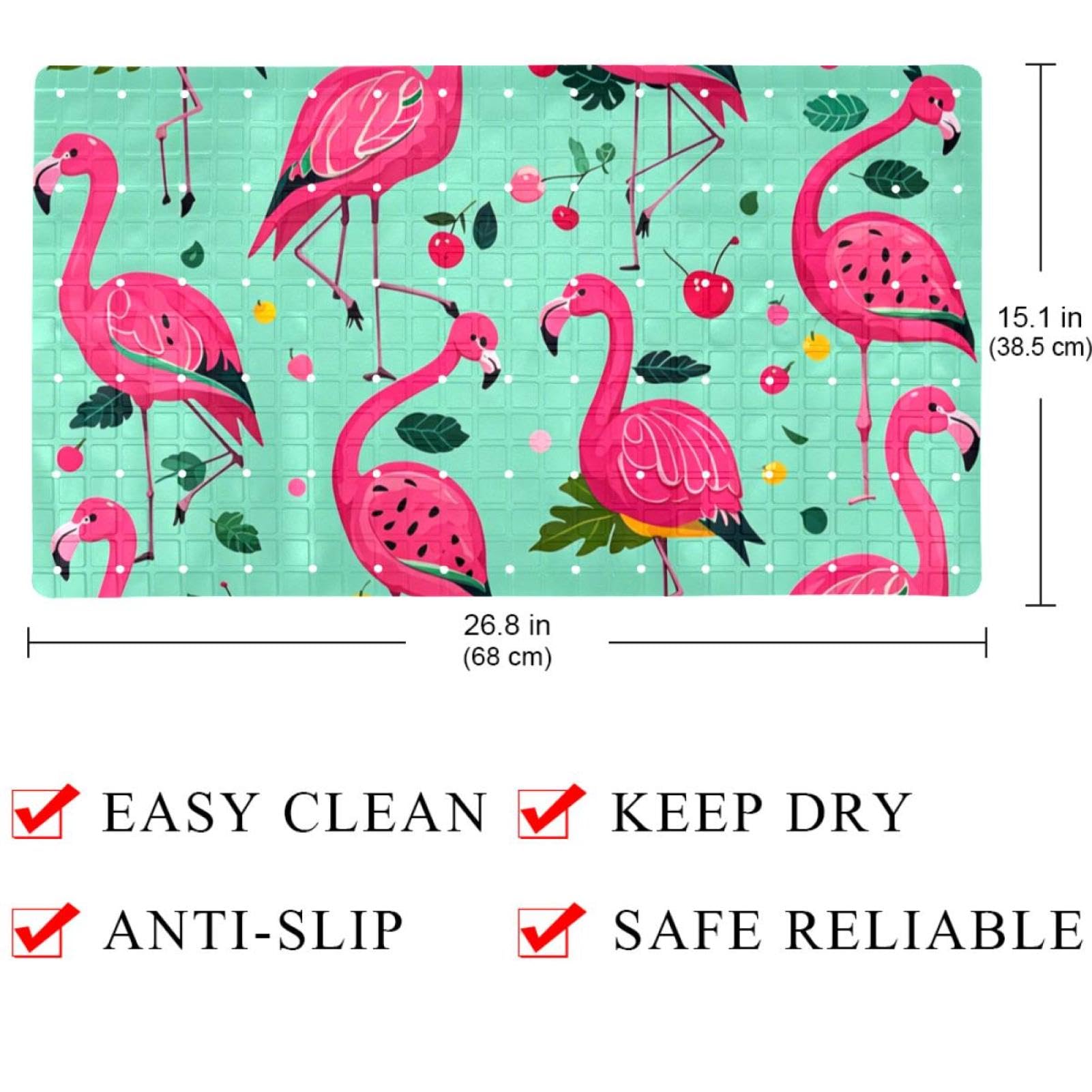 Badematte mit Flamingo-Kirschen-Motiv, rutschfeste PVC-Badewannenmatten für Badezimmer, nasse Duschbereiche (38,5 x 68 cm)