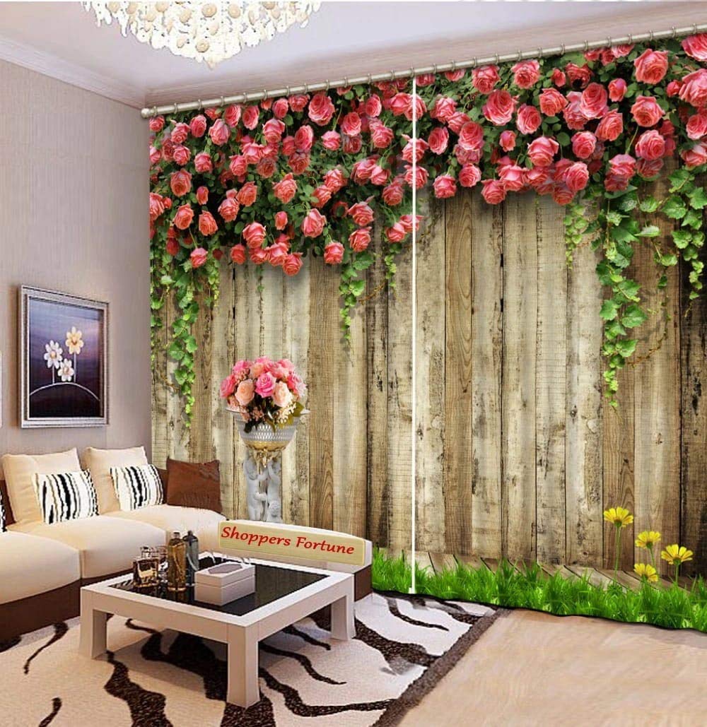 KHD 3D Rose Digital Printed Polyester Fabric Curtains for Bed Room Kids Room Living Room Color Red Window/Door/Long Door (D.N.1174) (4 x 9 Feet (Size ; 48 x 108 Inch) Long Door, 4)