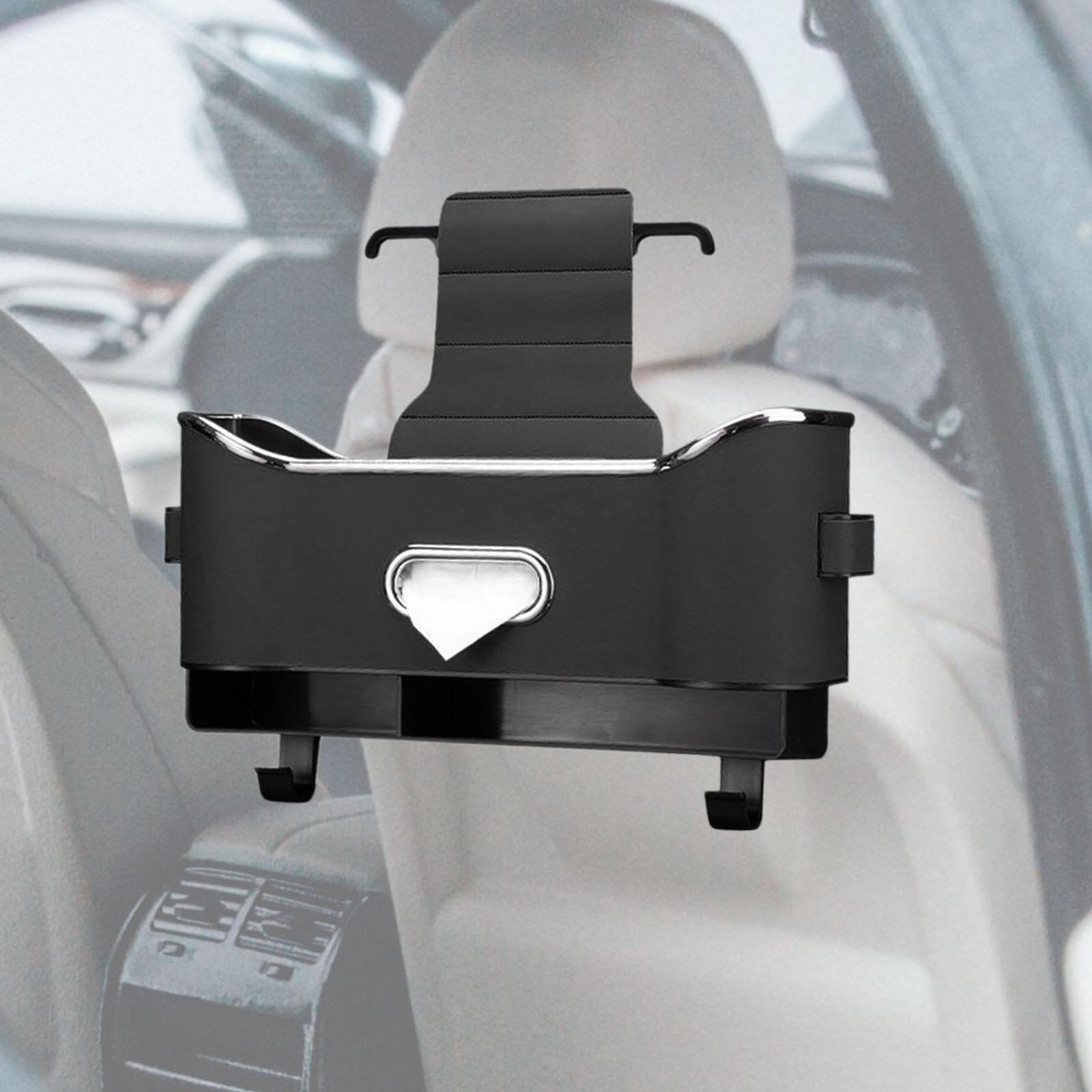 Organizer Schienale Auto Contenitore Porta Tessuti Portabicchieri Multifunzione in Pelle PU con Gancio Adatto per Viaggi Automobili Uso Famiglia, nero