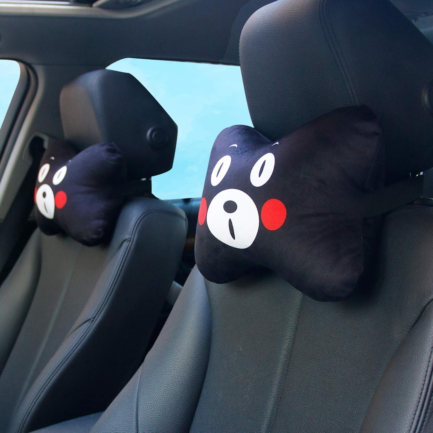 車用ヘッドレスト枕2個 新作からsaleアイテム等お得な商品満載 カートゥーン車ネックピロー 快適なソフトカーシート枕 ヘッドレストクッション 旅行や自宅用 かわいいクマのぬいぐるみカーヘッドレストブラック ユニバーサルヘッドレスト枕