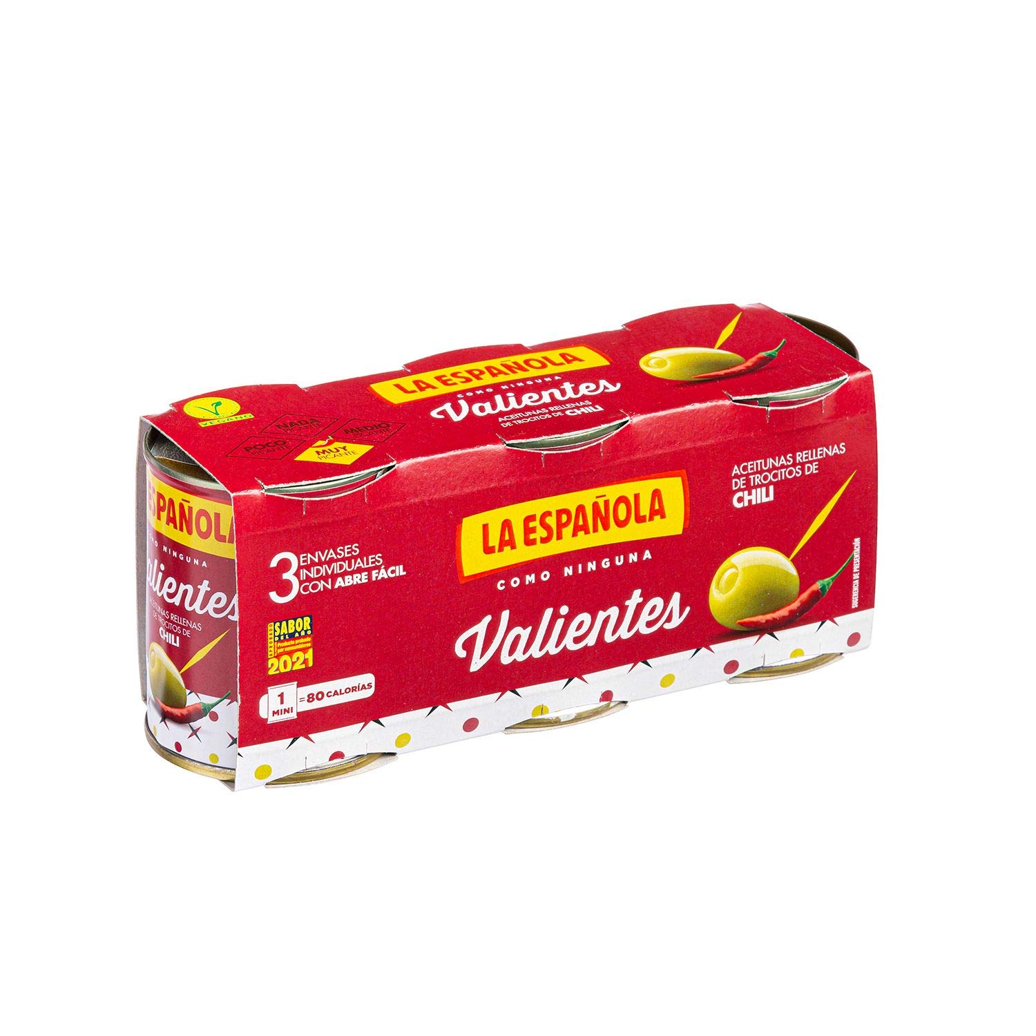 La Española - Pack de Aceitunas Rellenas Sabor Chili I 8 Packs de 3 Unidades 3 X 50Gr I Olivas de Mesa I VALIENTES