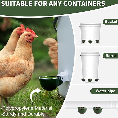 Miniatura 3 de Tazas de agua para pollo, 12 piezas, alimentador automático de llenado, sistema de riego de aves de corral por gravedad, cuenco dispensador de agua