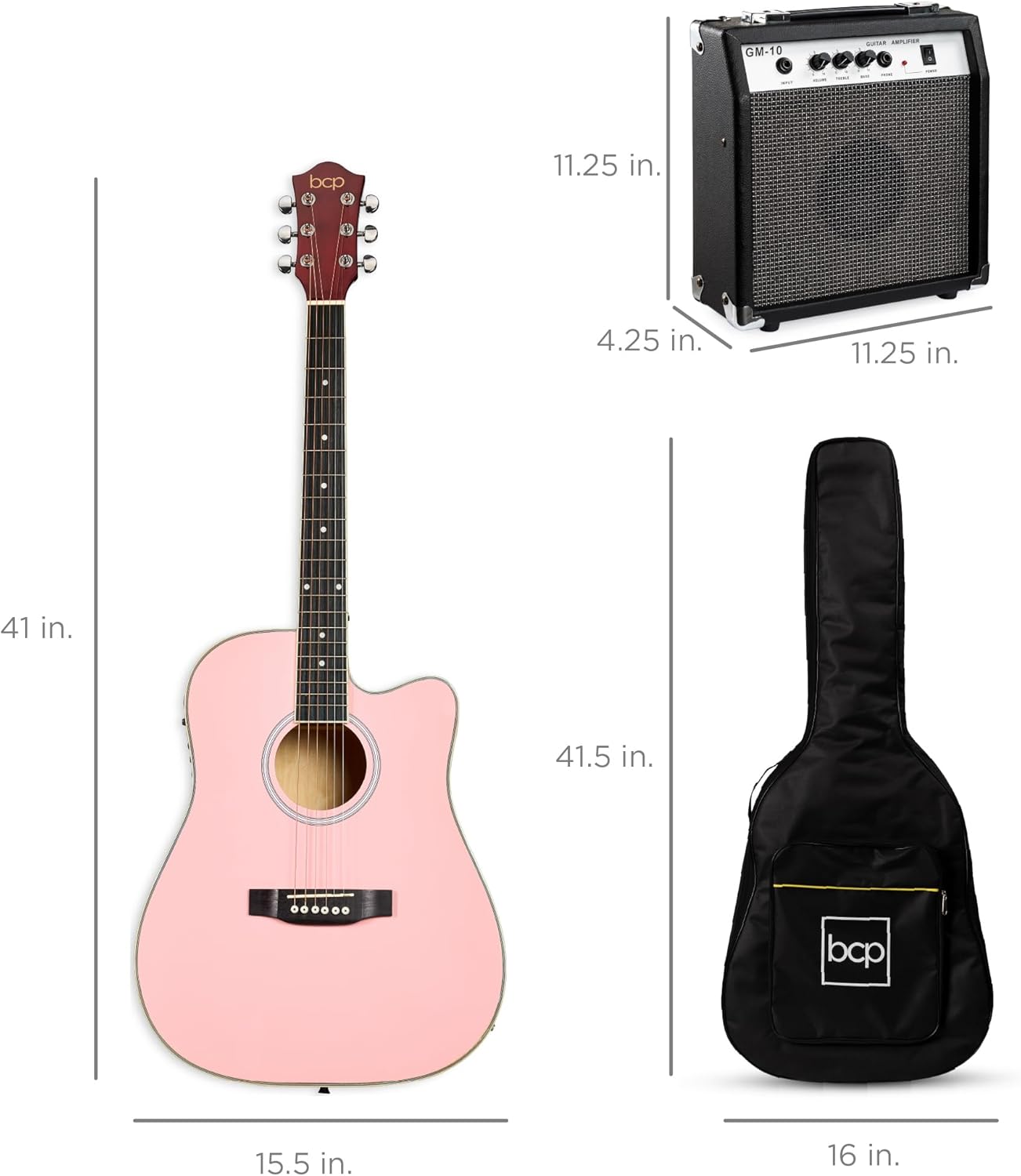 Best Choice Products Beginner Acoustic Electric Guitar Starter Set w/ 41in, All Wood Cutaway Design, Gig Bag, Strap, Picks - Pink