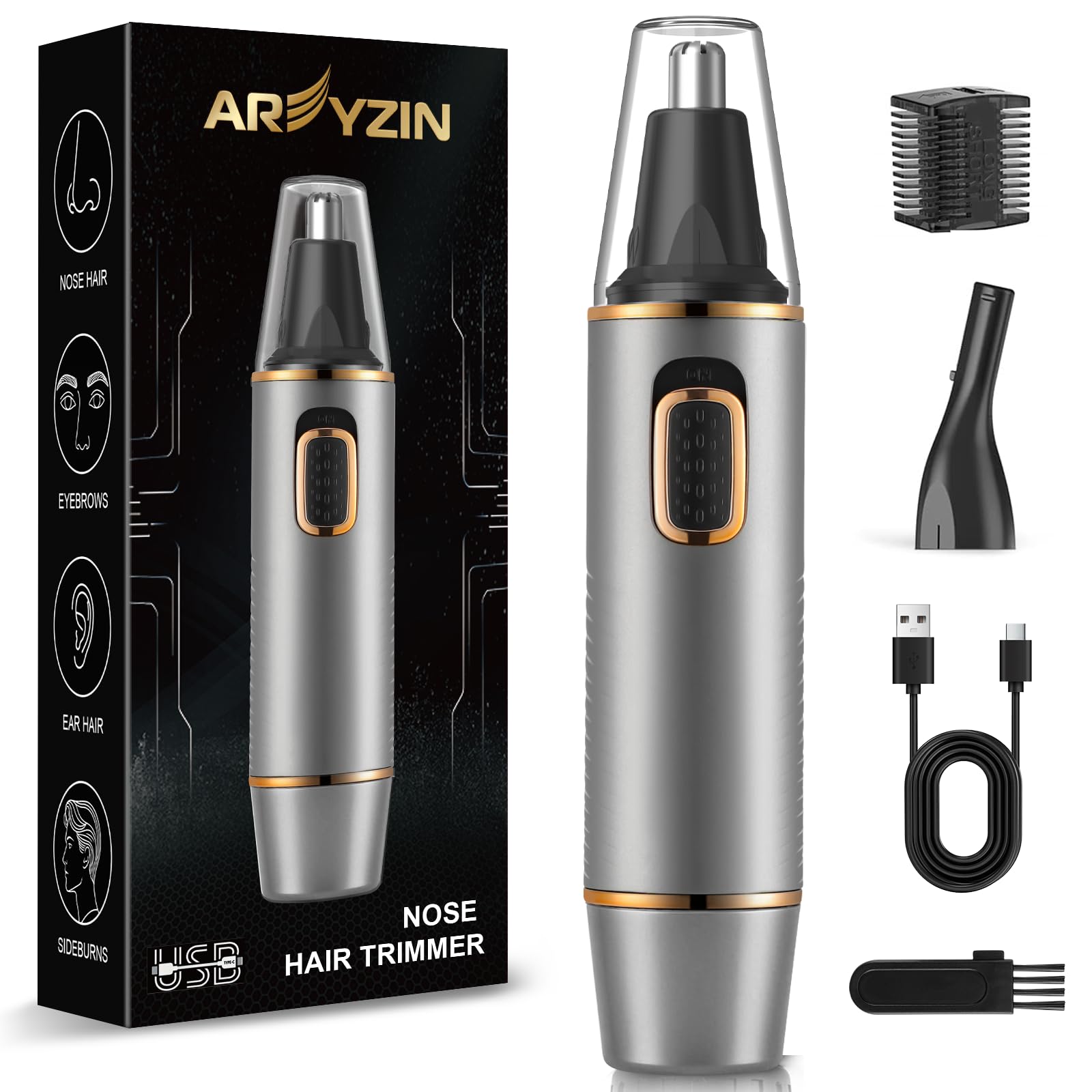 AREYZIN Nose Hair Trimmer for Men Rechargeable Ear and Nose Trimmer 2 in 1 Painless Professional Eyebrow Facial