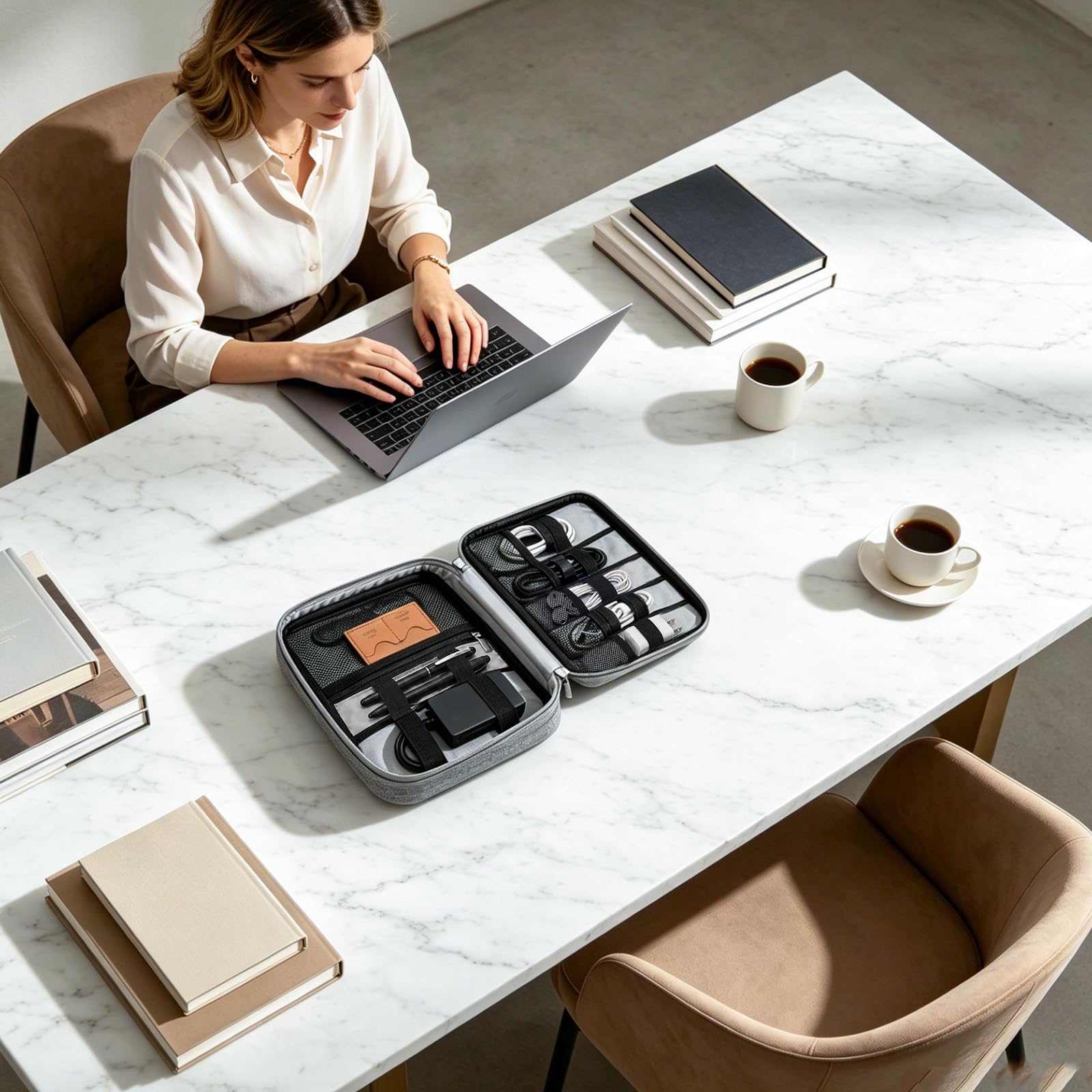 AiQInu Pochette Organisatrice Électronique avec Poche iPad Mini, Fente pour Carte SD, Gris