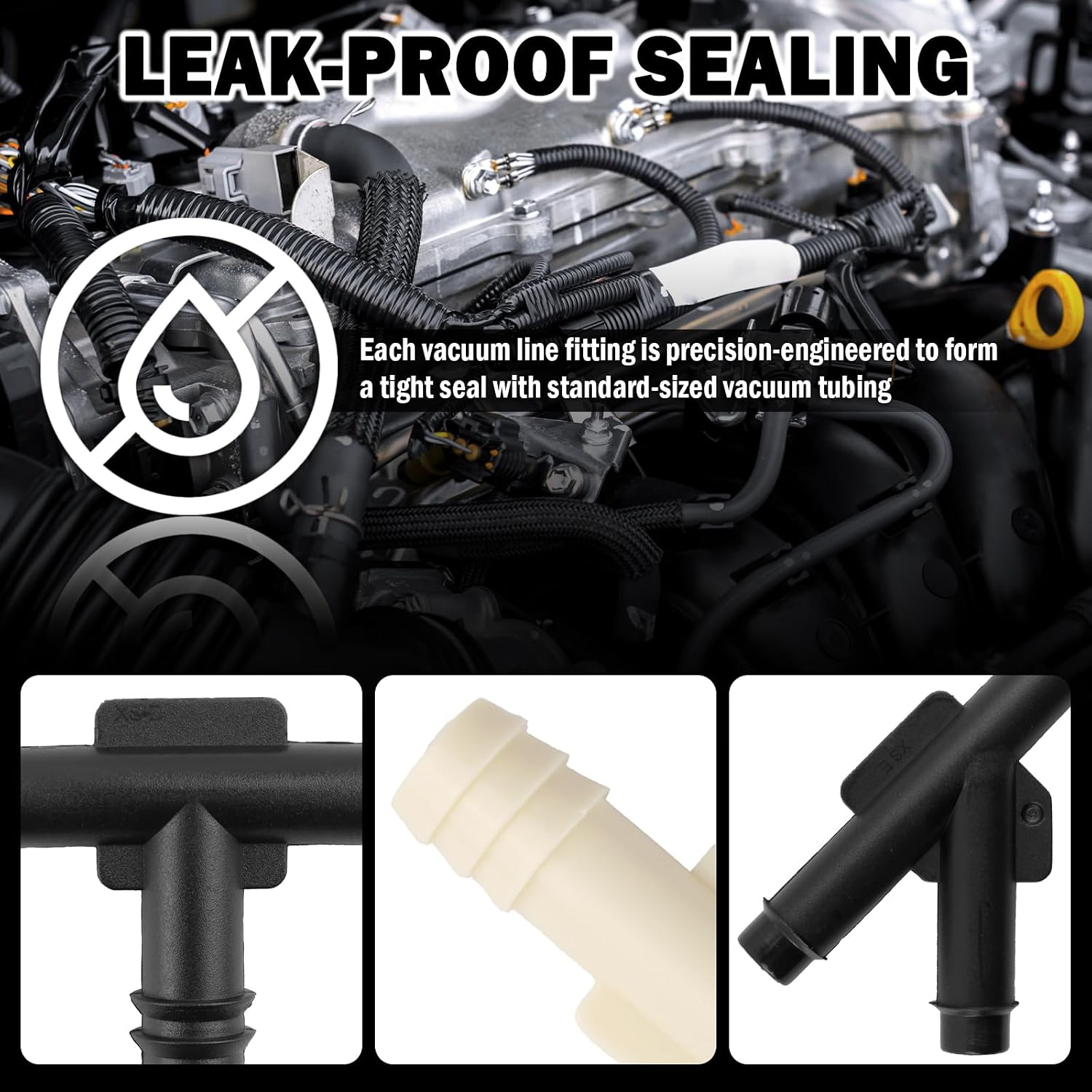 91PCS Car Vacuum Line Connectors Kit with 32 Types,1/8" 3/16" 1/4" 5/16" 3/8" Automotive Vacuum Hose Connector Assortment,Heat-Resistant Vacuums Tubing Connectors Kit