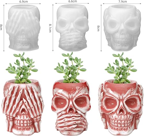 Juego de 3 cajas de almacenamiento de calavera de Halloween, molde de resina de silicona, frasco de botella con forma de calavera, moldes de