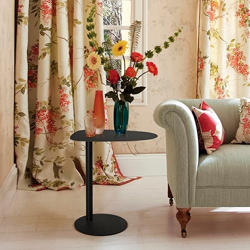 Miniatura 7 de Mesa auxiliar de mesa C, bandeja de metal para sofá, café acento, impermeable y antioxidante para exteriores e interiores, negro (modelo A)