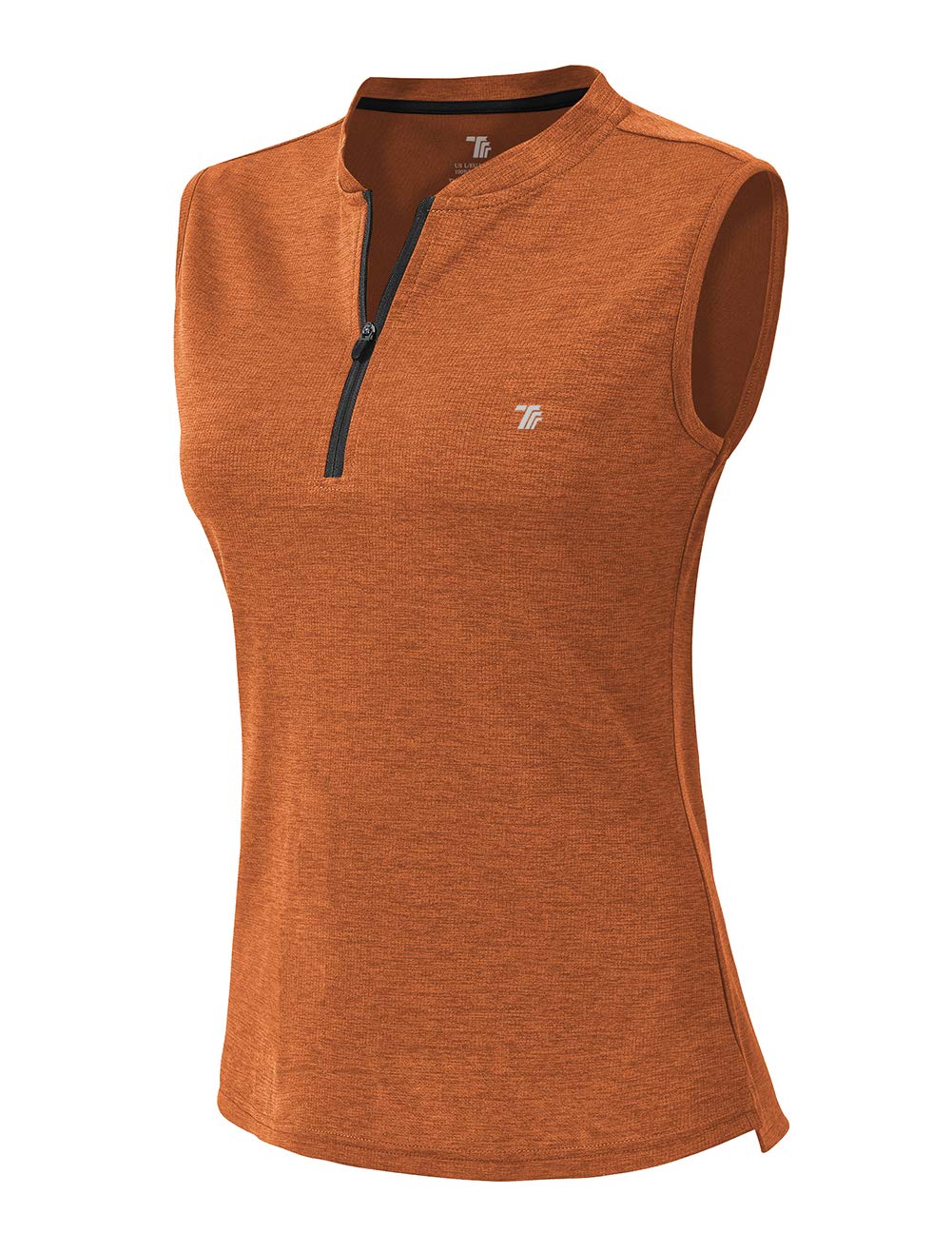 Ysento Women's Orange Golf Apparel Shirts Clothes Outfits Sleeveless 1/4 Zip Collarless Dry Fit Upf 50+ Tennis Polo Tank Tops, S