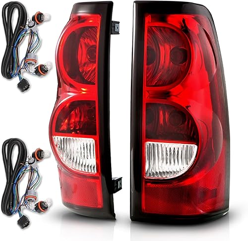 AmeriLite para 2003-2006 Chevy Silverado Juego de luces traseras de repuesto estilo OE en rojo rubí, lámpara de freno trasera con bombillas